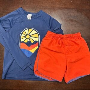 Hanna Andersson Navy Rashguard with Bright Orange Shorts